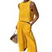 Women's Clothing New Casual Large Size Suit Loose Solid Color Sleeveless Shirt Trousers Two Piece Suit_ecoleips.com