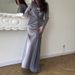 Women's Autumn Wrap Dress With High Waist Tie – Slim Fit V-Neck Long Formal Gown In Emerald/Brown/Silver Violet_ecoleips.com