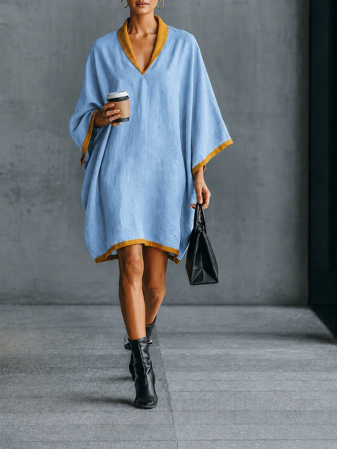 Women's Clothing Women's High-End Minimalist V Neck Cape Dress Style Loose Fit Fashionable Design For Formal & Casual For Women_ecoleips.com
