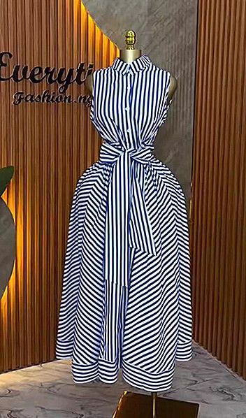 Women's Clothing Sleeveless Waist Cinching A-Line Dress Elegant Long Striped Fashion Autumn New American Dress_ecoleips.com
