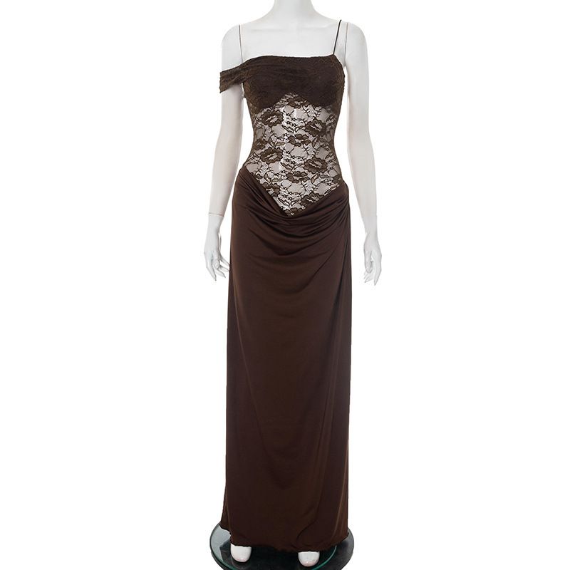 Y25DS237 European American Cross-border Women's Clothing Summer And Autumn New Solid Color Strap Lace_ecoleips.com