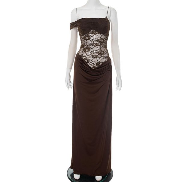 Y25DS237 European American Cross-border Women's Clothing Summer And Autumn New Solid Color Strap Lace_ecoleips.com