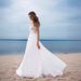 plus Size Lace Chiffon Dress for Women White Evening Prom Dress European American Style with Slit Skirt_ecoleips.com