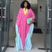 Women's V Neck Striped Long Dress Fashionable European And American Style Spring New Loose Fit_ecoleips.com