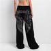Women's Rhinestone Detail Drawstring Low Waist Straight Leg Sweatpants Casual European American Style Fashion Set_ecoleips.com