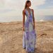 2025 Spring/Summer Women's New Ink Print Deep V Backless Ruched Midi Dress Set_ecoleips.com