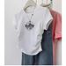 Women's Slimming Crew Neck T-Shirt Korean Style Cartoon Print Ruffled Short Sleeve Summer Top for Instagram_ecoleips.com