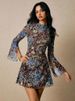 Freeacy Women's Spring Summer Thin Dress Floral Printed Round Neck Flare Sleeves Slim Fit Mini Dress Stylish Party Dresses_ecoleips.com