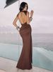 JULISSA MO Elegant Round Neck Ruched Bandage Women Maxi Dress Coffee Sleeveless High Waist Dress Autumn Slim Party Evening Dress_ecoleips.com