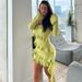 Voya Women's Autumn New European And American Women's Fashion Long Bell Sleeve Off-Shoulder Ruffle Ribbon Short Dress_ecoleips.com