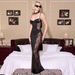 Women's Sexy Strapless Sheer Lace Panel Bodycon Maxi Dress – Elegant Club Party Gown_ecoleips.com