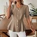 Elegant V-Neck Bubble Sleeve Blouse Slim Fit Short Sleeve Shirt Solid Color Summer Top for Office And Casual Wear for Women_ecoleips.com