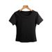 Women's Ribbed Short Sleeve T-Shirt round Neck Comfortable Base Layer Top Versatile New Spring/Summer Autumn Style_ecoleips.com