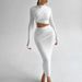 Women's European American Style round Neck Long Sleeve Pant Set Slim Fit Cropped Top And Skirt Combo for Autumn Winter Fashion_ecoleips.com