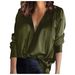 V-neck Pullover Solid Color Elegant Commuter Satin Long Sleeve Shirt For Women_ecoleips.com