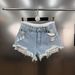 2025 Summer New French Retro Style Lace Patchwork Ripped Raw Edge Faux Two-Piece Slimming Denim Shorts_ecoleips.com
