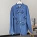 Retro Denim Shirt Jacket – Oversized Boyfriend Style With Floral Embroidery (One Size, Polo Collar, Light/Indigo Wash)_ecoleips.com