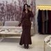 V-Neck Button Front Long Sleeve Knit Cardigan With Matching Pencil Skirt Set - Versatile Casual & Office Wear (XS-XXXL, Black/Cream/Brown)_ecoleips.com