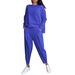 2025 New European American Cross-Border Trade Women's Solid Color Round Neck Sleeve Suit With Pockets And Long Pants_ecoleips.com