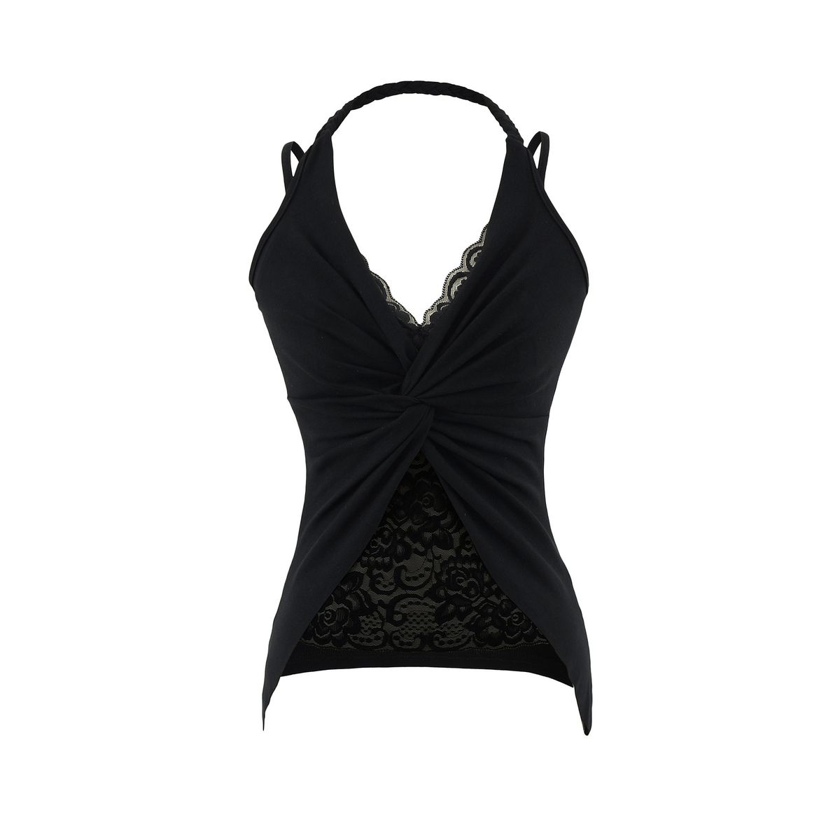 Purely Sensual Lace Spliced Halter Neck Camisole Women, Summer Design, V-neck Sleeveless Slim-fit Top For Outerwear_ecoleips.com