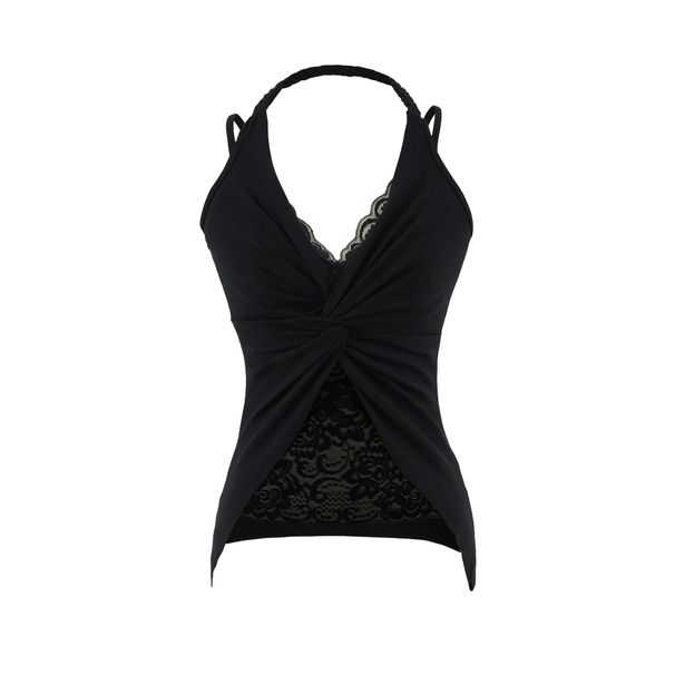 Purely Sensual Lace Spliced Halter Neck Camisole Women, Summer Design, V-neck Sleeveless Slim-fit Top For Outerwear_ecoleips.com