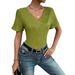 2026 European And American Cross-border Spring/summer New Plus-size Short-sleeve V-neck Casual Top Foreign Trade Ribbed_ecoleips.com