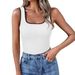 2026 Women Square Neck Sleeveless Vest, Embossed Craft Color Block Slim Fit Casual Summer Sleeveless Blouse_ecoleips.com
