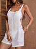 Swimming Holiday Summer Beach Solid Color Square Neck Sleeveless Blouse, Shorts, Swimsuit With Pockets_ecoleips.com