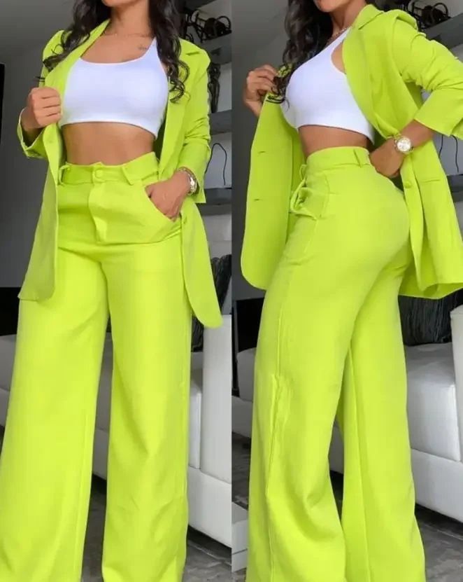 New Autumn Fashion Women's Elegant Set With Pocket Design Jacket And Pants Two-Piece Work Suit_ecoleips.com