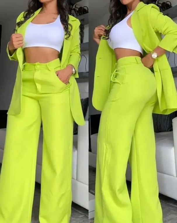 New Autumn Fashion Women's Elegant Set With Pocket Design Jacket And Pants Two-Piece Work Suit_ecoleips.com