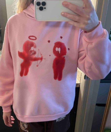 Unisex Oversized Streetwear Pullover, Pink Graphic Print, Drop Shoulder Relaxed Fit, Couple Matching Style_ecoleips.com