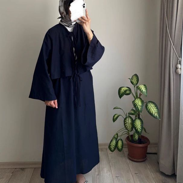 Muslim Women's Fashion Tie Waist Loose Top And Skirt Set Casual Polyester Spring 2026 Women's Clothing_ecoleips.com
