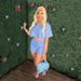 Women's Summer Short Sleeve Shirt Set Elastic Pocket Shorts Two Piece Outfit_ecoleips.com