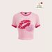 Women's Oversized Gothic T-Shirt Rose Print Short Sleeve Lip And Floral Art Versatile Styling Anchor Top_ecoleips.com