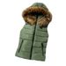 Women's Clothing Hooded Puffer Vest With Faux Fur Trim - Lightweight Quilted Sleeveless Jacket For Casual & Commute (Pink/Yellow/Red/Black)_ecoleips.com