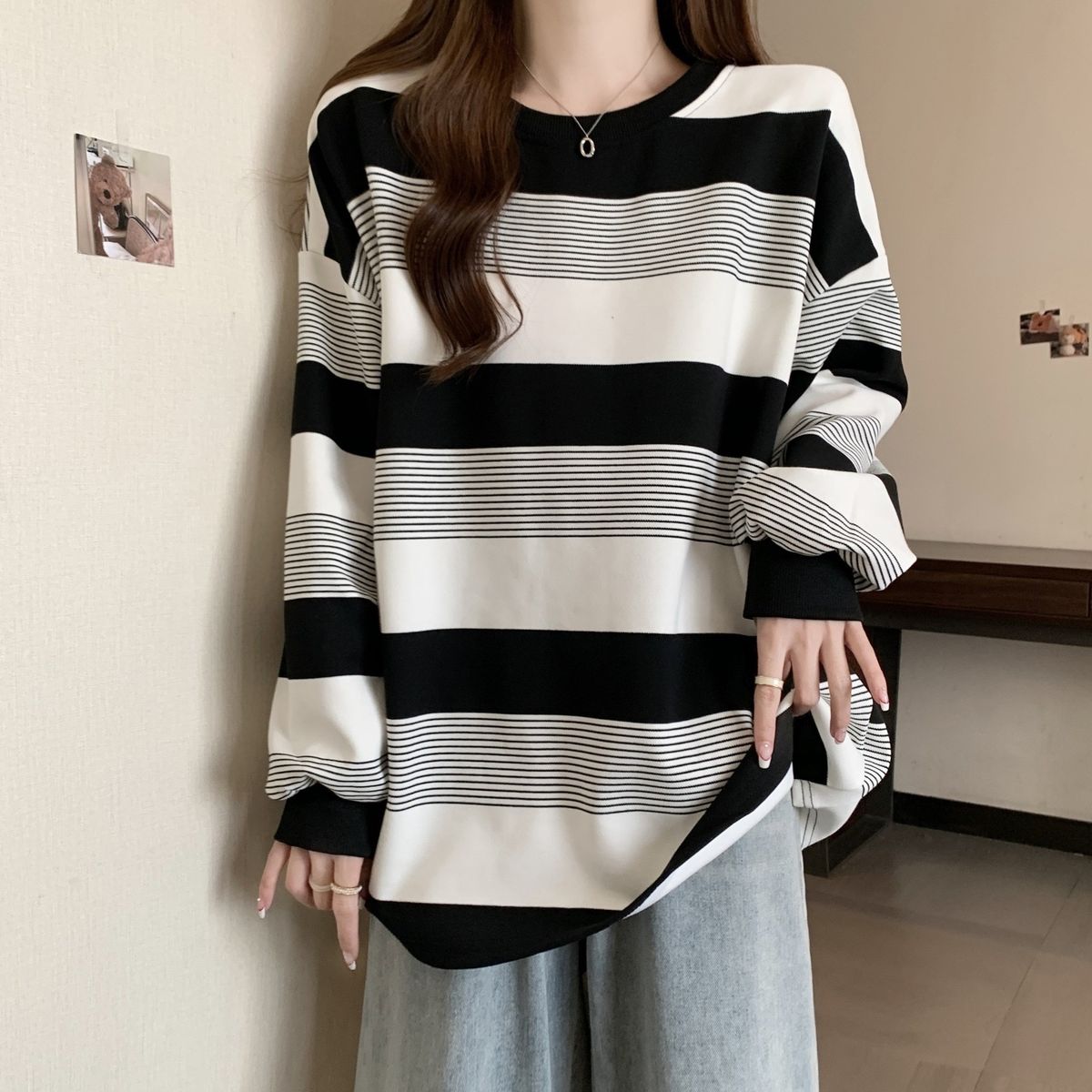 2026 New Striped Loose And Thin Women's Sweater_ecoleips.com