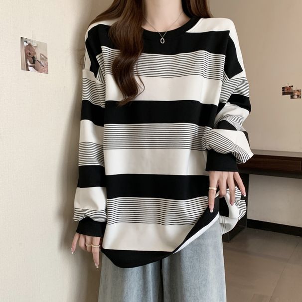 2026 New Striped Loose And Thin Women's Sweater_ecoleips.com