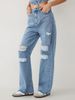 Hong Kong Style High-waisted Ripped Wide-leg Jeans For Women, Summer Thin Washed Loose Slimming Straight Floor-length_ecoleips.com