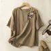 Women's Clothing Cotton Short Sleeved T Shirt For Women In Summer, Thin Ethnic Style Embroidered Round Neck Top, Loose Pullover, Retro And Slim_ecoleips.com
