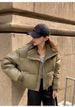 Women's Clothing Short PU Leather Puffer Jacket With Stand Collar - Warm Quilted Down Alternative Coat For Petite Women (Black, White, Brown, Green)_ecoleips.com