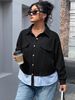 "Women's Plus Size Lightweight Coat - Patchwork Striped Design, Casual & Commuter Style, Early Spring/Autumn Outerwear"_ecoleips.com