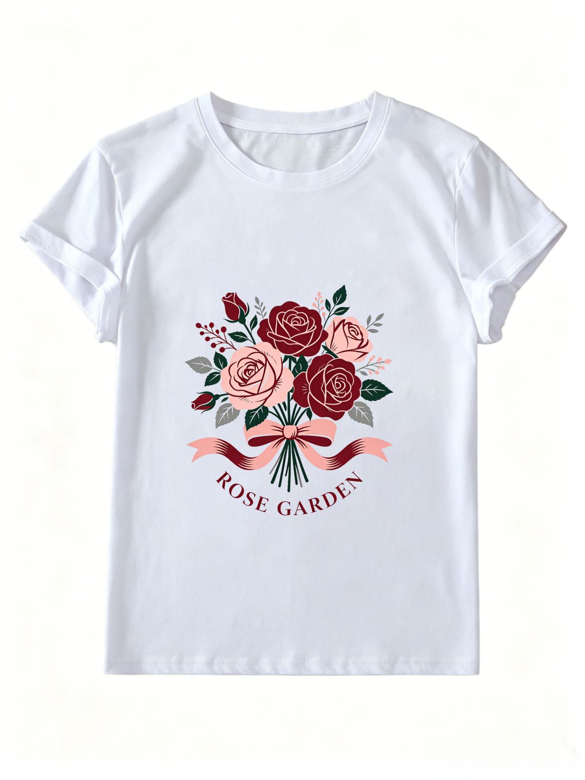 Women Crew Neck Short Sleeve T Shirt Rose Garden Bouquet Bow Floral Graphic Tee Vintage Botanical Cottagecore Loose Casual Summer Streetwear Tops_ecoleips.com