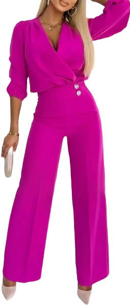 2025 New Women's Solid Color V-Neck Two-Button Two-Piece Long Pants Set_ecoleips.com