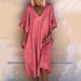 New Explosive Solid Color Sexy V-Neck Patchwork Loose Fitting Dress_ecoleips.com