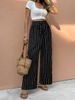 Women's Clothing Summer Fashion Striped Lace Up Casual Versatile Wide Leg Pants Straight Vertical Stripes Elegant Slim Loose Casual Pants_ecoleips.com