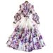 French-Inspired Floral Print Wrap Dress - Elegant Lantern Sleeve Maxi Dress For Women (S-XXL)_ecoleips.com