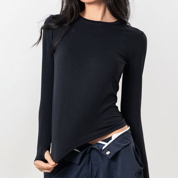 Women's Slim Fit Long Sleeve Yoga Sports Top Round Neck Checkered Fitness Wear For Running Training Pilates_ecoleips.com