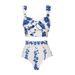 Floral Print Two Piece Beach Dress Set Women's Long Sleeve Sun Protection Swimsuit_ecoleips.com
