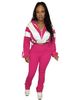 European And American Women's Clothing Elastic Waist Color Block Stitching Contrast Color Sports Casual Two Piece Trousers Suit_ecoleips.com