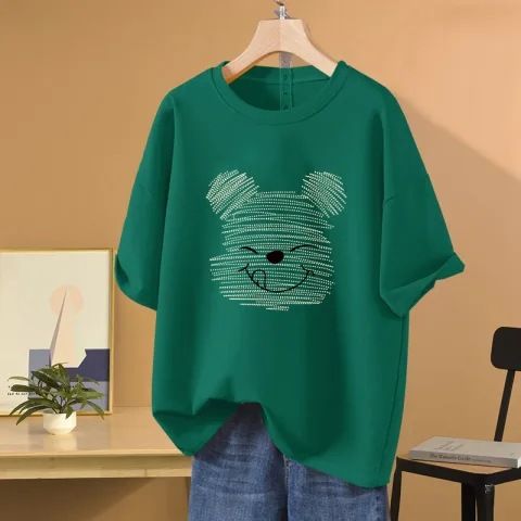 Women's Clothing Oversize Short Sleeved T Shirt For Women In Summer Large Size Cartoon Bear Half Sleeved Top_ecoleips.com